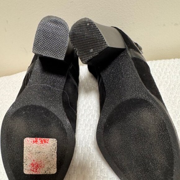 New Directions Black Suede Ankle Boots Block Heel Buckle Strap Back Zip Bootie - Picture 6 of 6